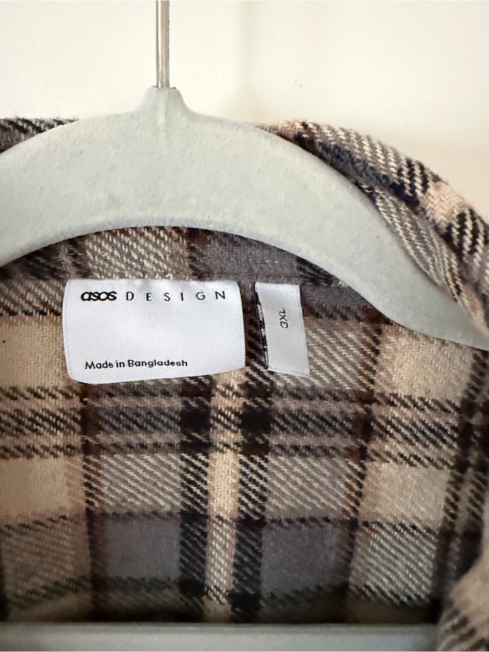 Plaid Button-Up Flannel Shirt in Cream and Gray ASOS Design 3XL